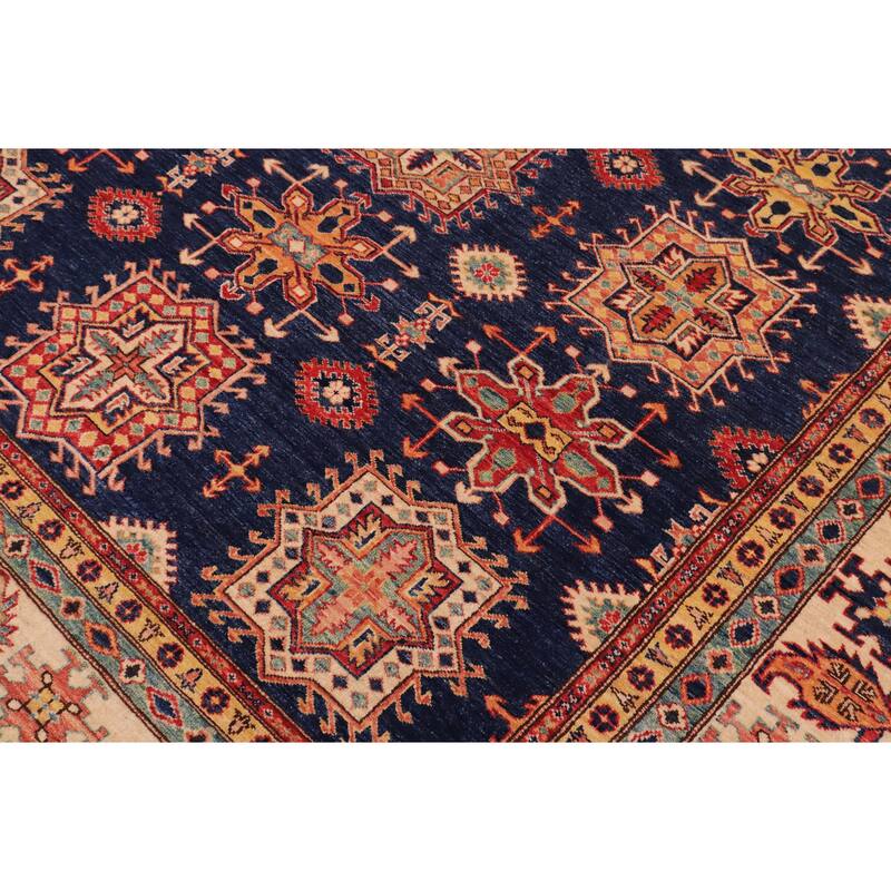 Rustic Super Kazak Skyler Blue/Beige Hand Knotted Wool Rug - 8'3'' x 9'11''
