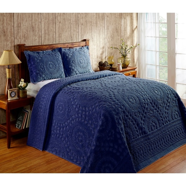 Better Trends Rio Vintage Style Cotton Chenille Bedspread Queen, Blue
