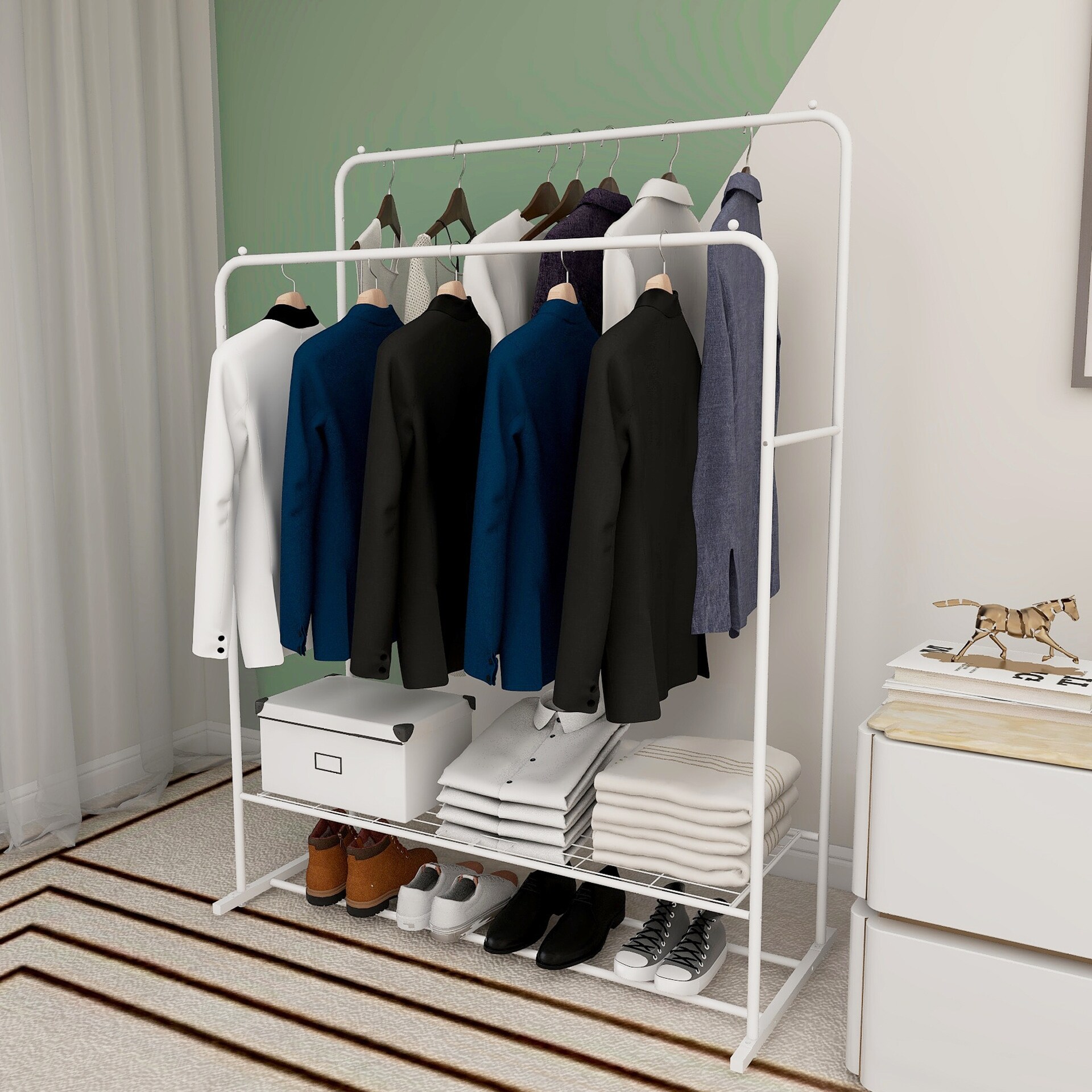 Garment Rack on Wheels with 2 Tier Storage Shelves – INNOKA