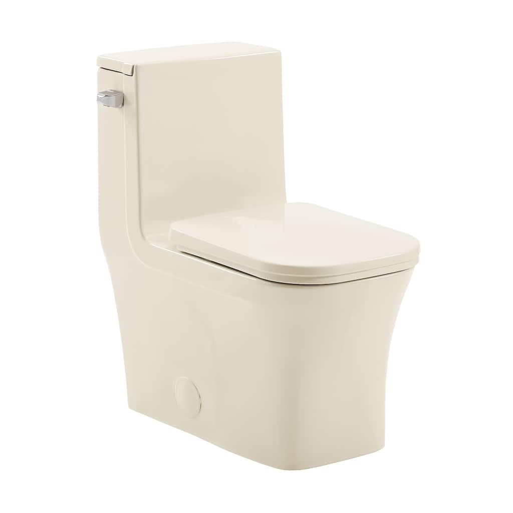 Bastille One Piece Square Left Side Flush Handle Toilet 1.28 Gpf In Bisque - 26.05" x 14" 29.25"