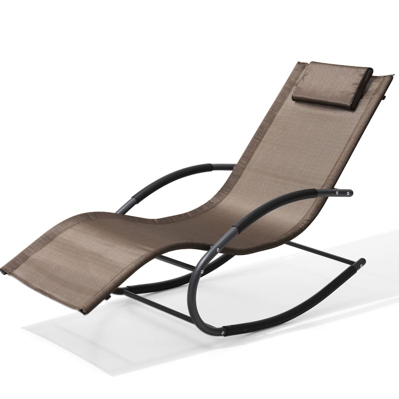 VredHom Outdoor Rocker Chaise Lounge Chair with Pillow