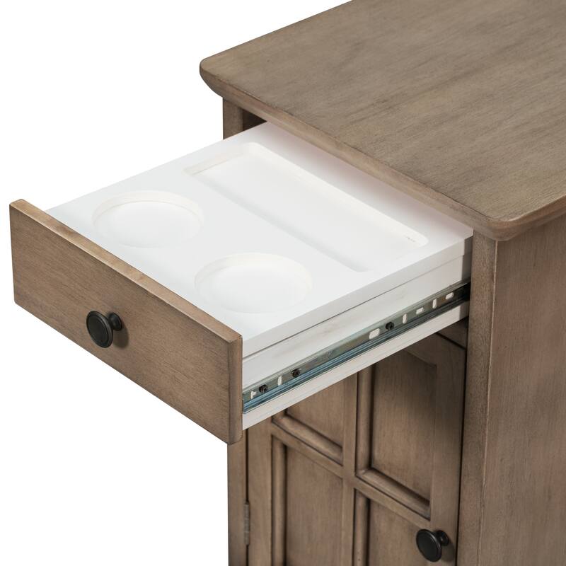 Classic Vintage Livingroom End Table, Side Table with USB Ports, and One Multifunctional Drawer with cup holders