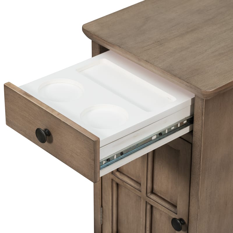 Classic Vintage Livingroom End Table Side Table with USB Ports and One Multifunctional Drawer with cup holders