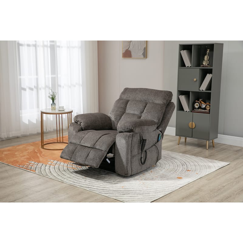 Gray Chenille Power Lift Recliner, Massage, Hidden Cup Holder