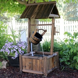 Wood Wishing Well Outdoor Water Fountain Rustic Backyard Feature - 46"