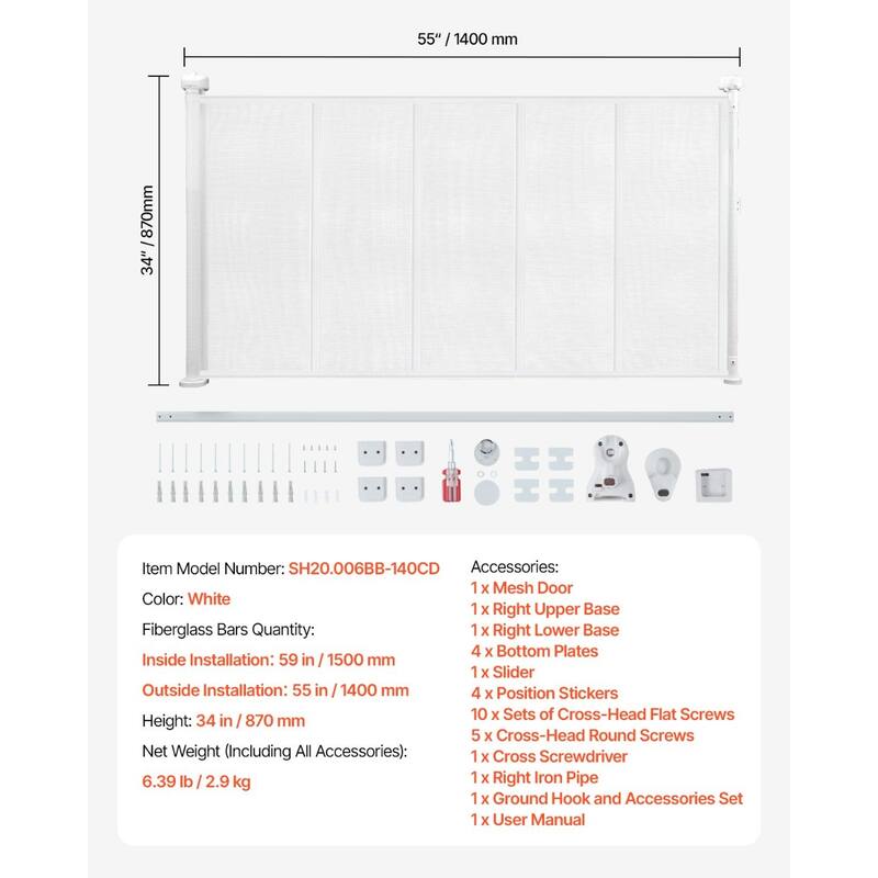 Retractable Baby Gate with Secure Mesh Design and One-Handed Operate Adjustable for Various Spaces