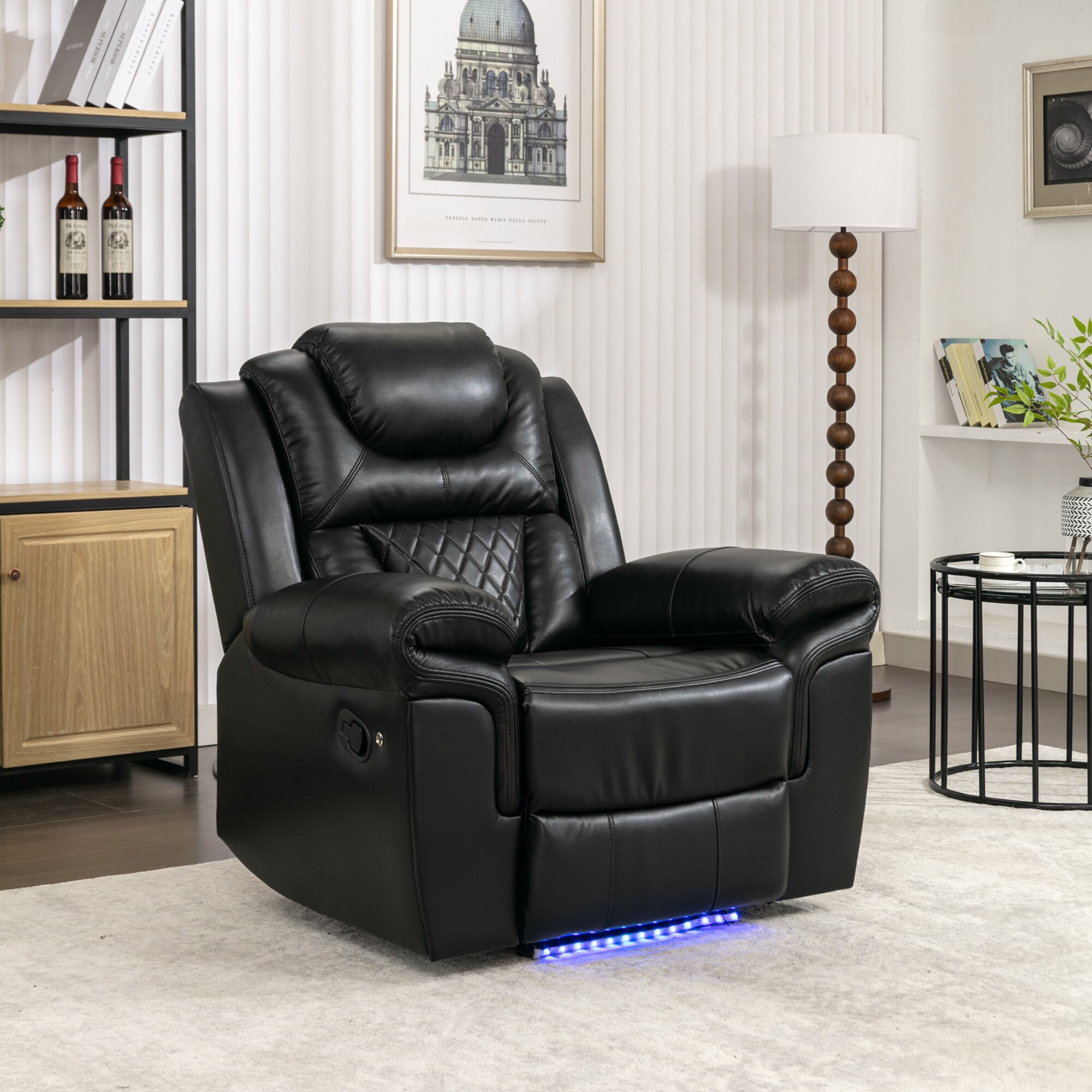 Black Smart Home Theater Seating Manual Recliner Chair With LED Light Strip For Living Room Bedroom Brown