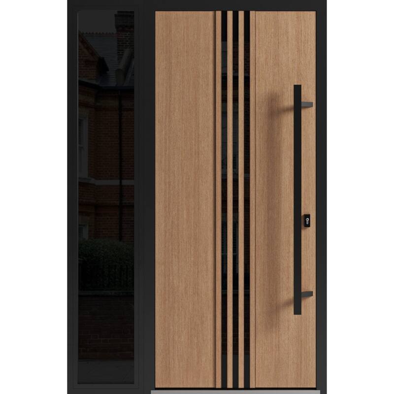 Front Exterior Prehung Steel Door Ronex 1055 Teak Entry Metal Painted W36xH80 Left hand Inswing - Taupe - 52" x 80"