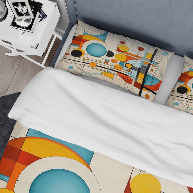 Designart "Orange Blue Mid Century Graphic Geometrics" Orange Mid-Century - Bedding Cover Set With Shams