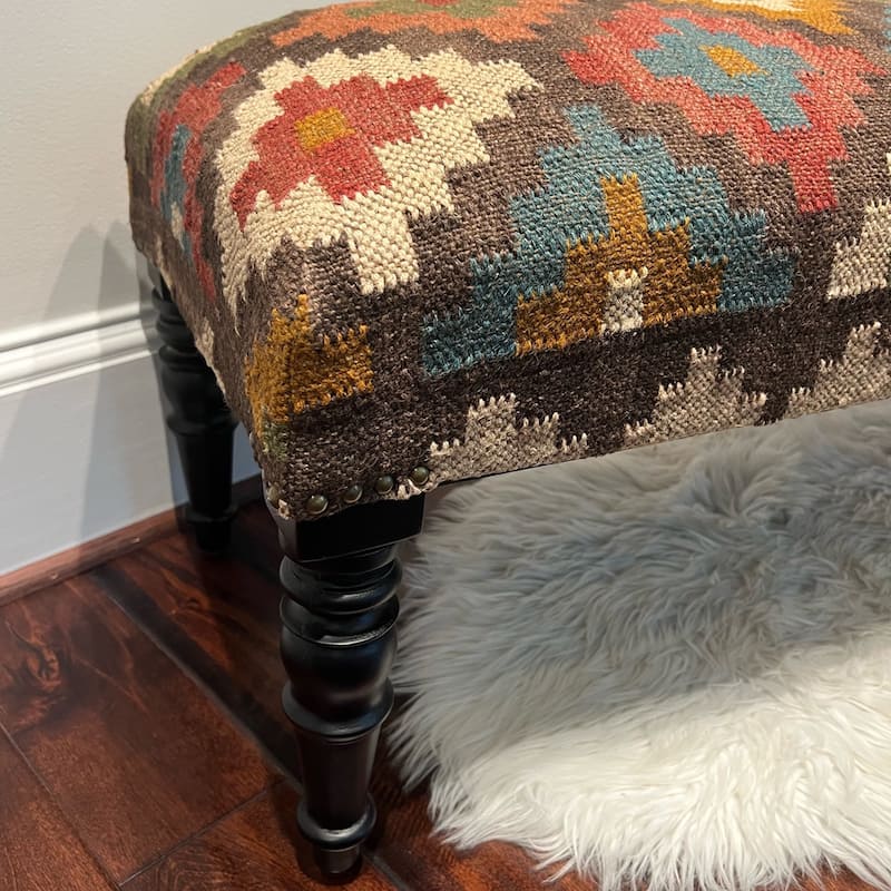 HERAT ORIENTAL Handmade Kilim Upholstered Wooden Bench - 48" W x 16" H x 18" L