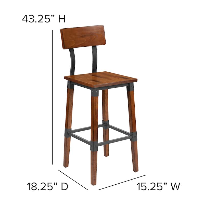 2 Pack Commercial Grade Rustic Industrial Style Wood Dining Barstool