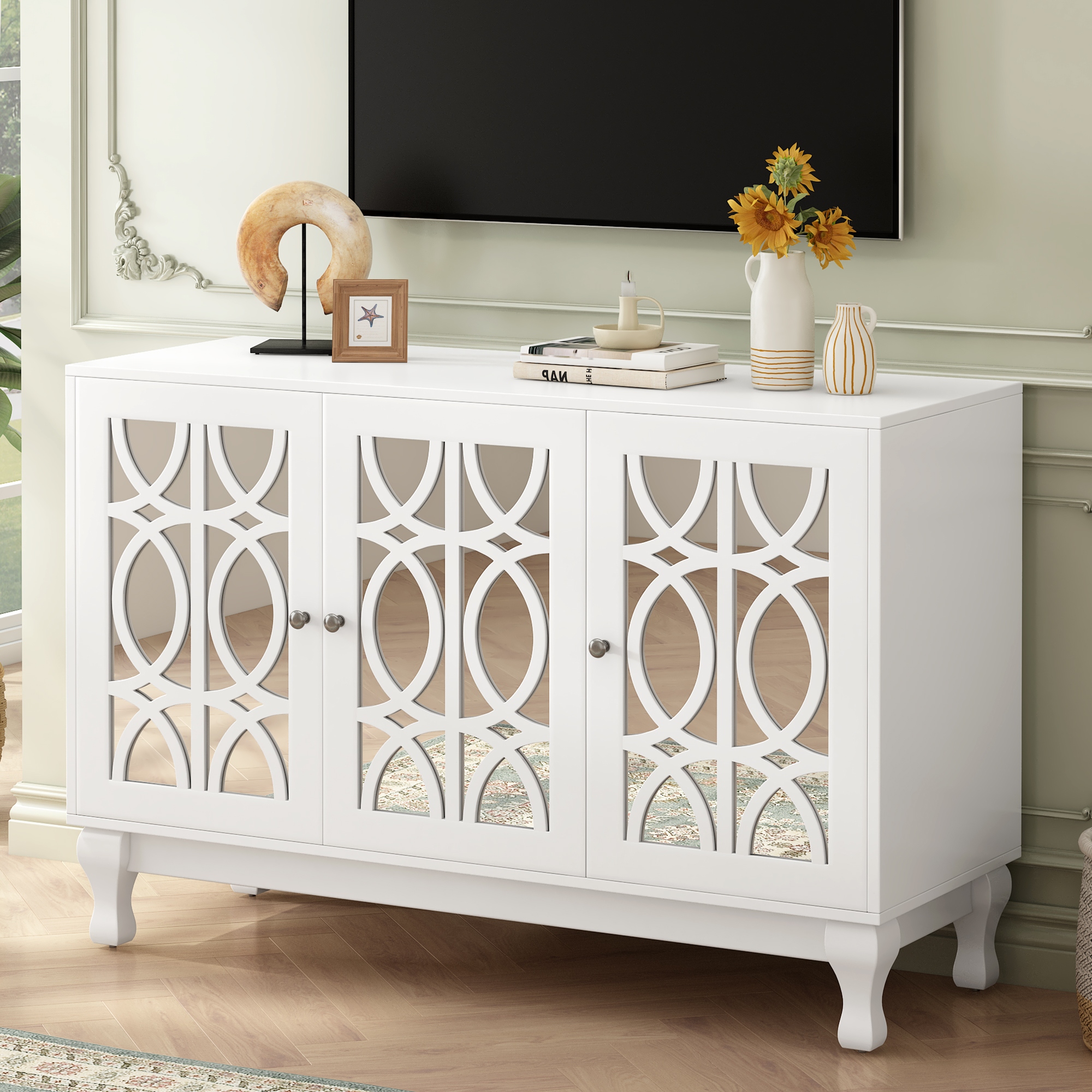 White mirrored tv console discount