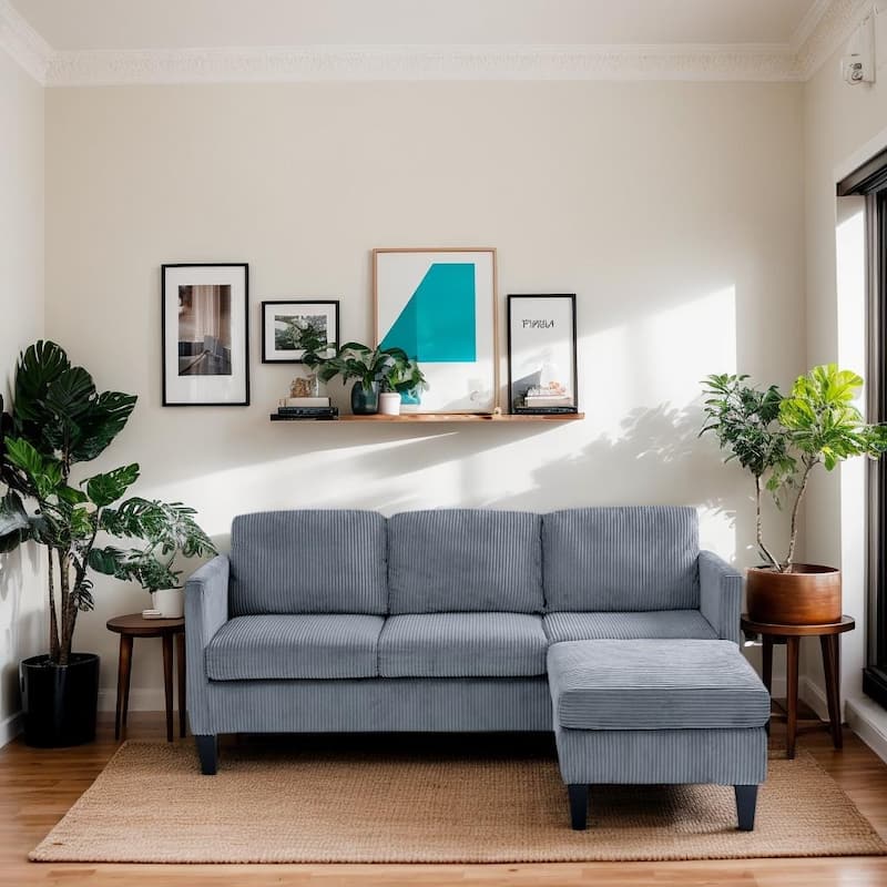 4 Seat Velvet L-Shaped Sofa with Chaise and Padded Corduroy Multi-functional Modern Sectional Couch - 88.18 in.L x 31.5 in.H