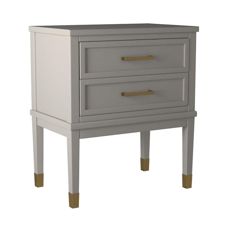 Modern Side Table with USB Port - Elegant Living Room Nightstand, 28" Tall, Gold Accents, Rubberwood Construction - 28