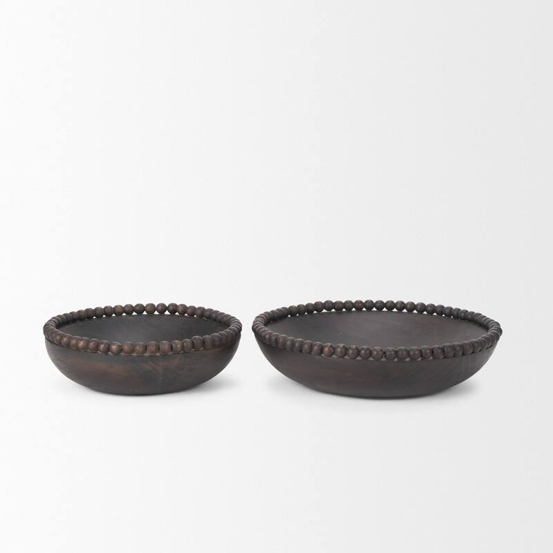 Wendell Dark Brown Wood w/ Wood Beads Round Bowls - 12.0L x 3.3W x 12.0H