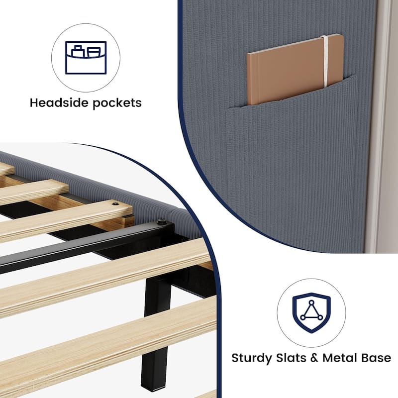 Platform Bed Frame with Upholstered Wingback Headboard