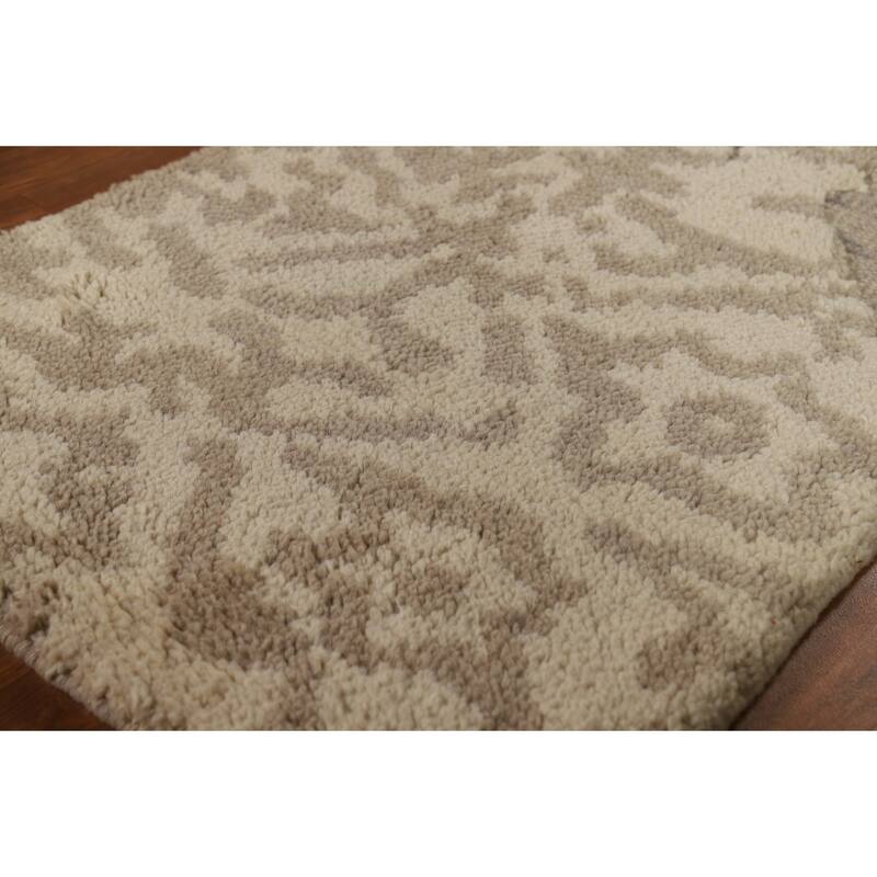 Abstract Moroccan Oriental Rug Hand-Knotted Beige Wool Carpet - 2'0"x 3'0"