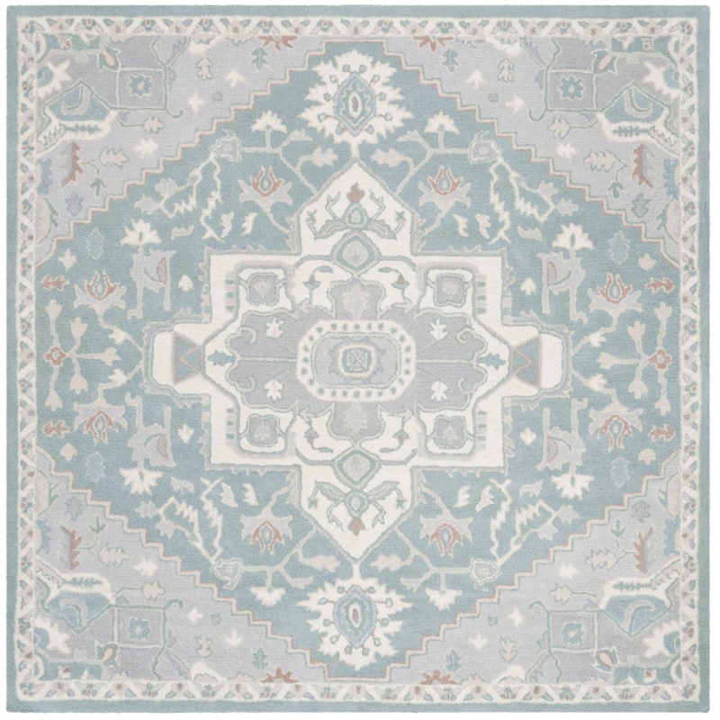 SAFAVIEH Handmade Heritage Fountain Swirl Traditional Oriental Wool Rug - 6' Square - Blue/Ivory