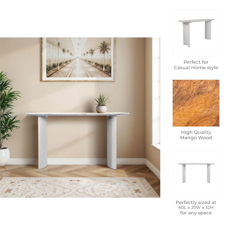 Wood Accent Table Fluted Base Curved Legs Modern Design Sculpted Frame