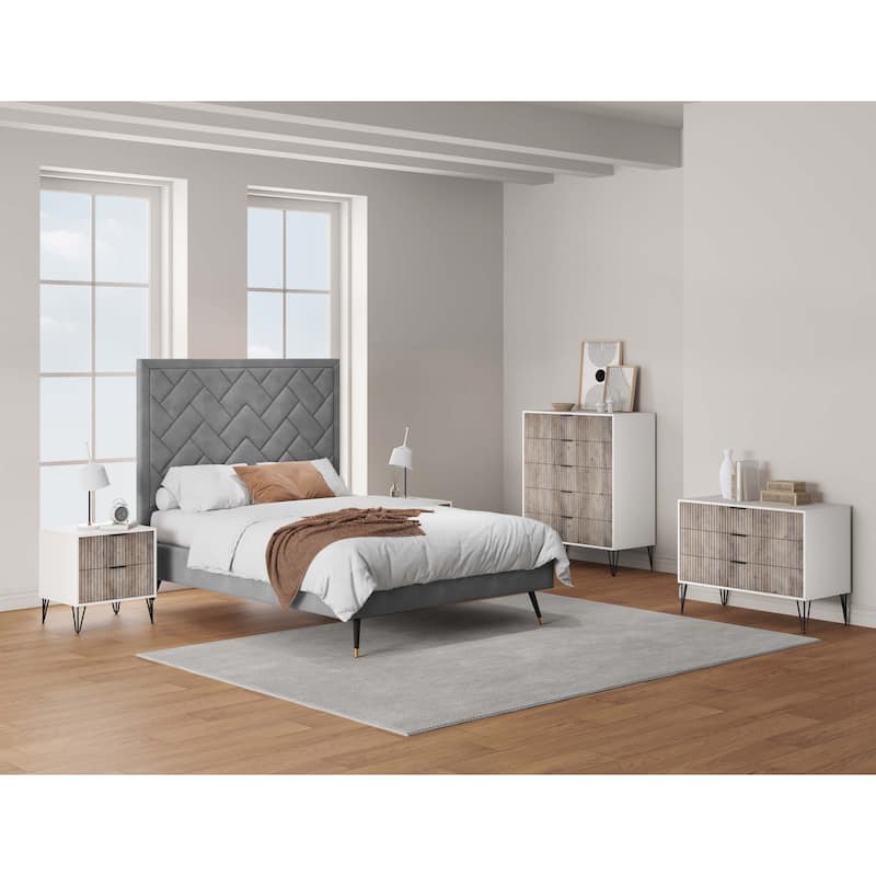 Manhattan Comfort 3-Piece Dumbo Modern Multi Dresser Nighstand Set - White and Grey