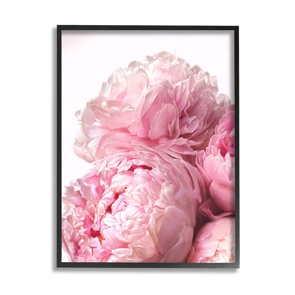 Stupell Blush Pink Peonies Florals Blooming over White Framed Wall Art