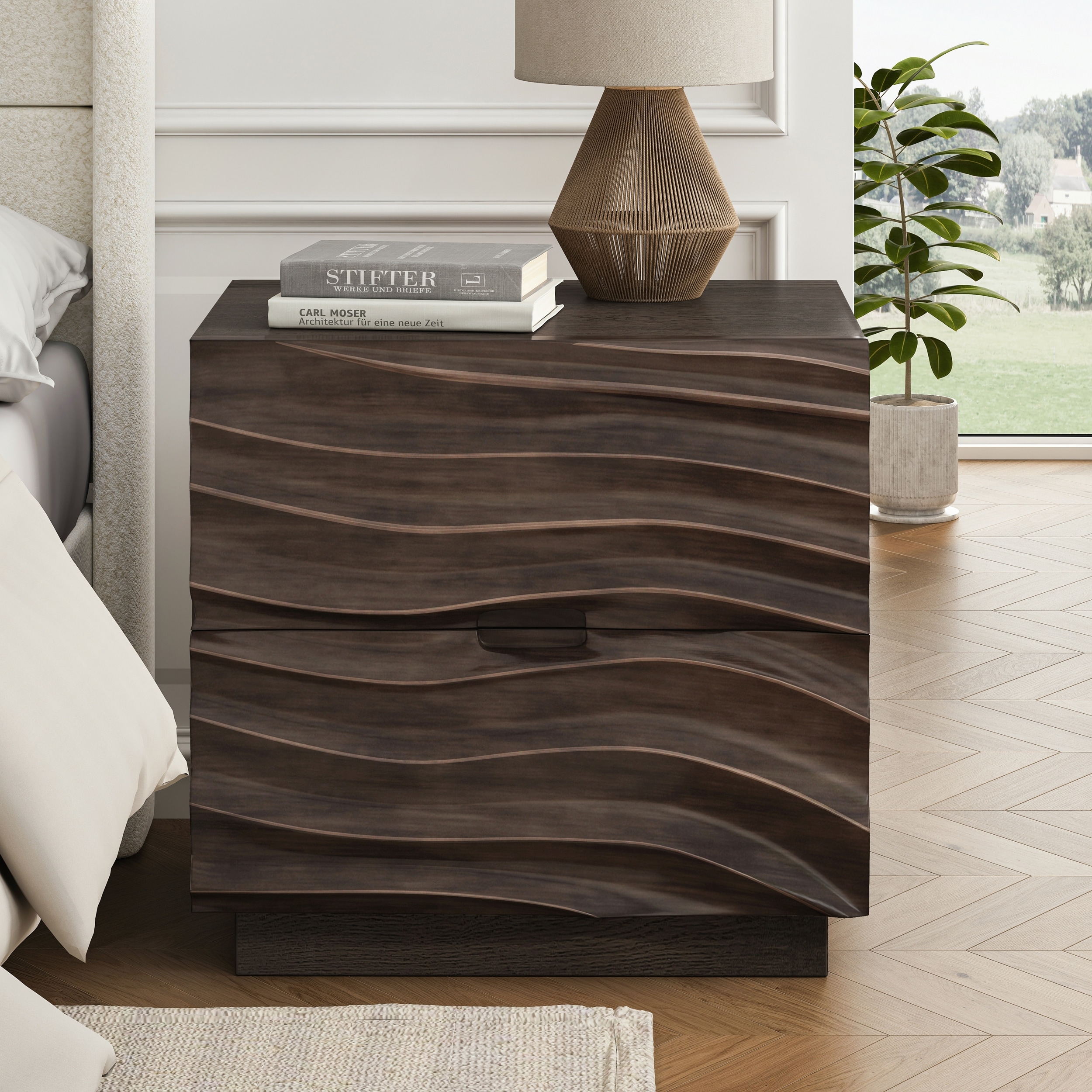 Solid Wood Nightstands with 2 Drawers for Living Room and Bedrooms
