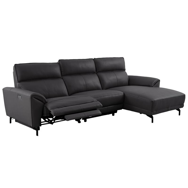 Furniture of America Fynae Modern Leather L-Shaped Sectional Recliner with Chaise and USB Ports