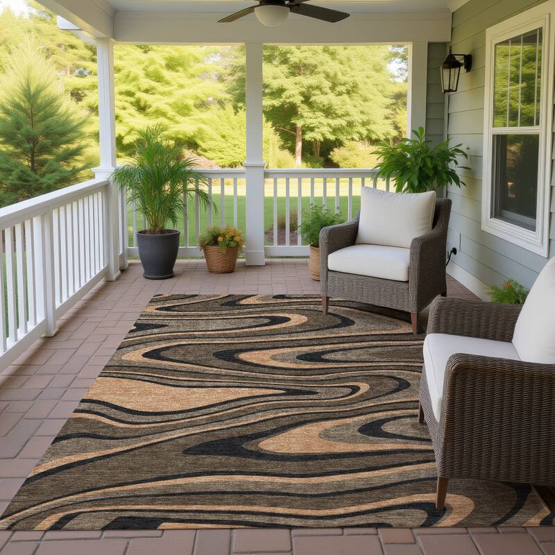 Machine Washable Indoor/ Outdoor Abstract Busey Chantille Rug - Chocolate - 9' x 12'