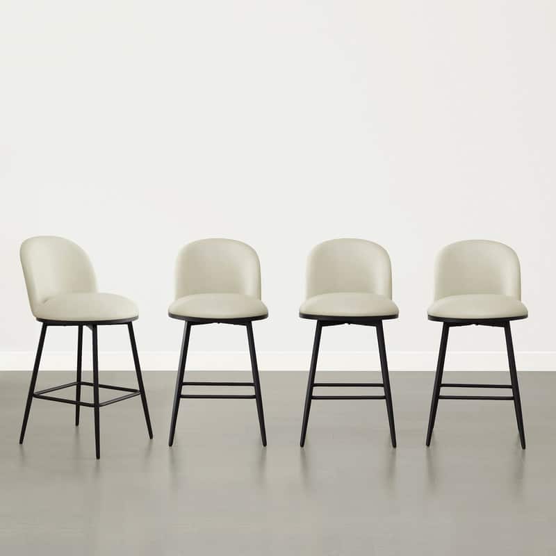 Beverly Swivel Counter Bar Stool Set 26 in Barstools with Metal Frame - Set of 4 - Cream