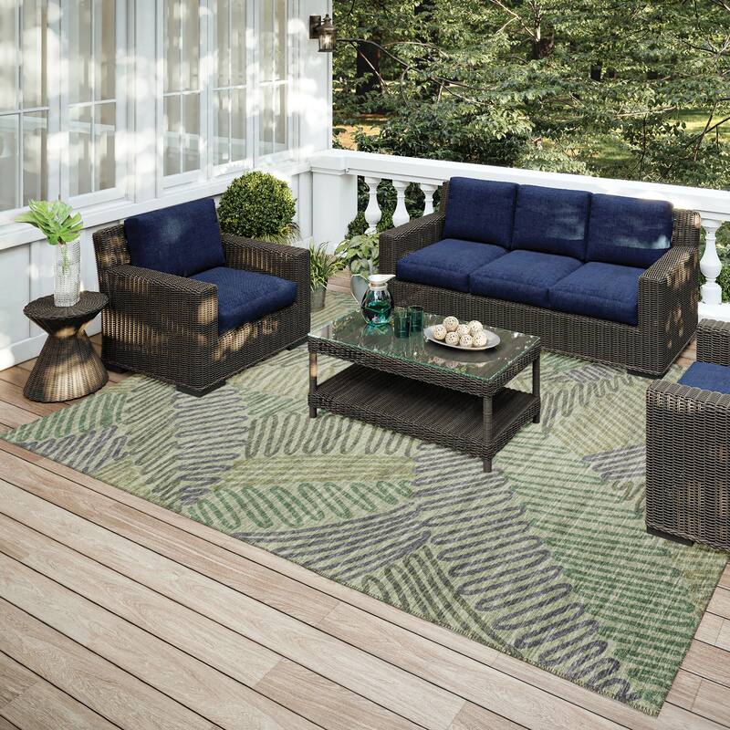Indoor/ Outdoor Addison Yuma Modern Palm Leaf Washable Area Rug - 5' x 7'6" - Green
