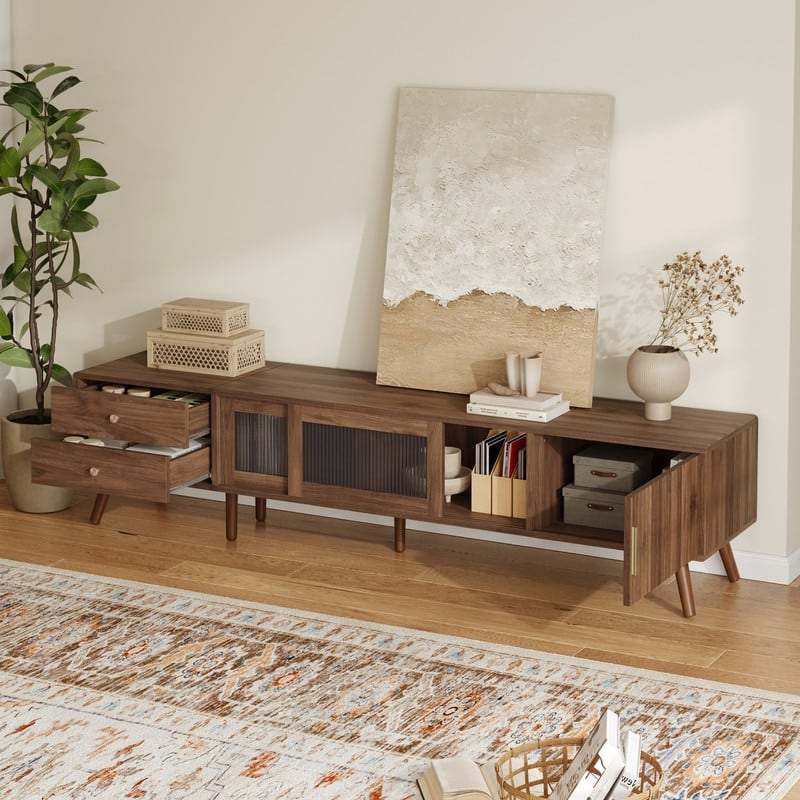 76-Inch TV Stand For Tvs Up To 85", Entertainment Center TV Media Console Table With Storage Cabinet And 2 Drawers
