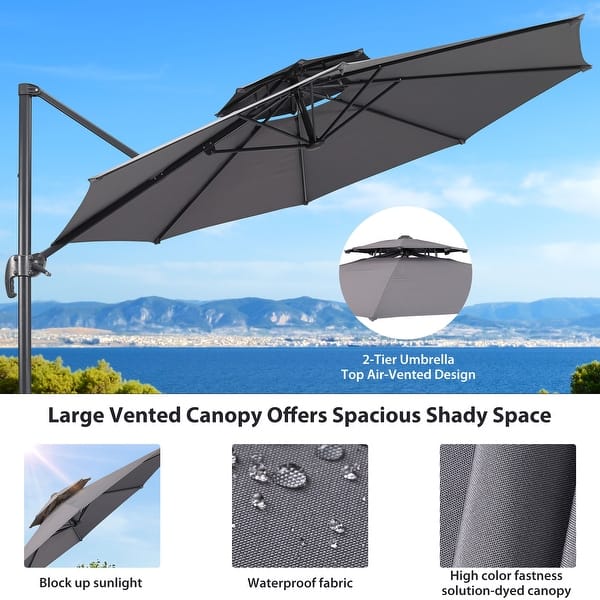 high wind offset patio umbrella 10ft Large Round Cantilever with Base Included, Windproof Umbrella with 360°Rotation and 0.07