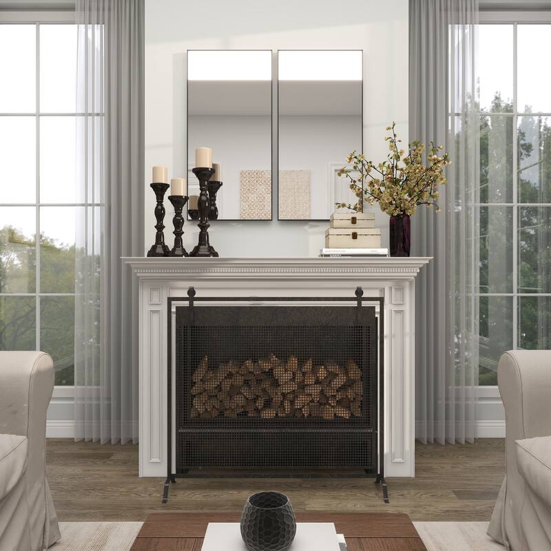 Wood Room Wall Mirror with Thin Minimalistic Frame - Black, White or Gold - Roche River Decor - Black - 18"W, 36"H