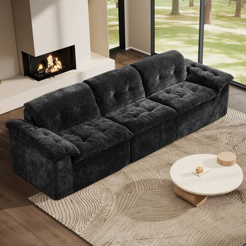Rossetta 3-Seater Luxury Cloud Chenille Modular Sofa with Adjustable Footrest