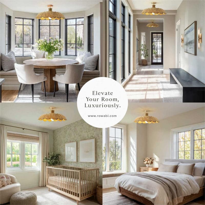 Aurelia Rattan Flush Mount - Rattan Natural 1-Light Handwoven Ceiling Light for Dining Room or Living Room in Modern, Boho Style