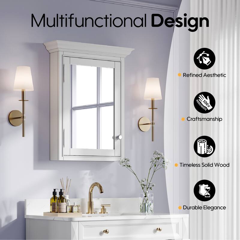 24"W X30''H Surface Mount Solid Wood Framed Medicine Cabinet With Soft-close Door