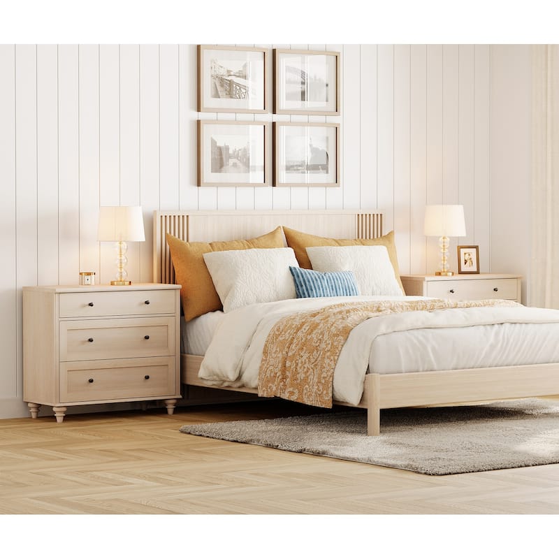 Farmhouse Nightstand with 3 Drawers, 34 inch