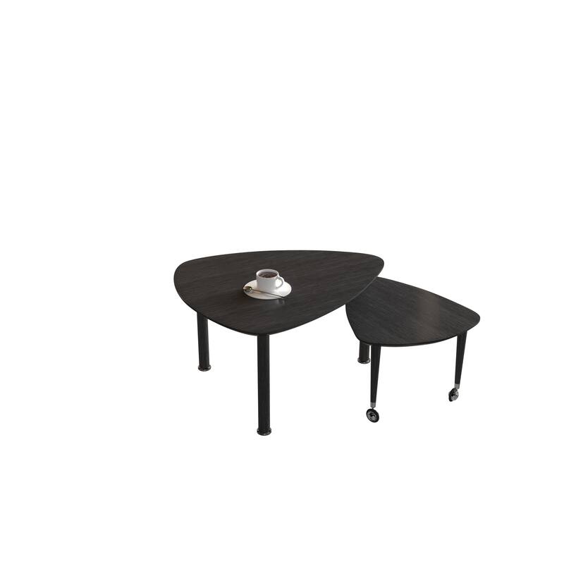 GDFStudio - Vesper 360 Degree Rotatable Nesting Coffee Table with Solid Rubberwood Legs