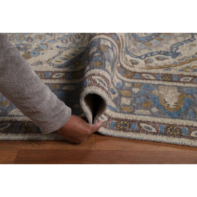 Tabriz Persian Area Rug Hand-Knotted Floral Beige Wool Carpet - 8'2"x 11'0"