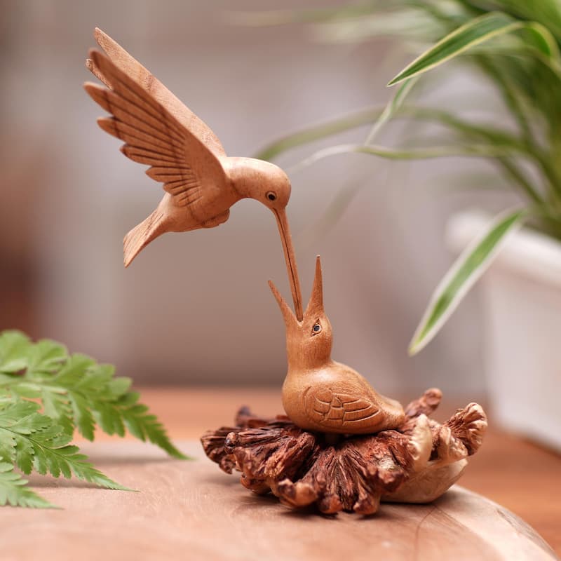 Novica Handmade Mother Bird Wood Sculpture