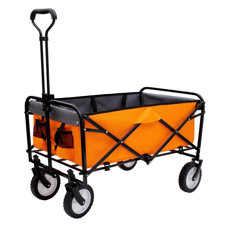 Collapsible Foldable Wagon Cart with strapping system Beach Wagon Utility Cart Utility Wagon Grocery Cart - Orange