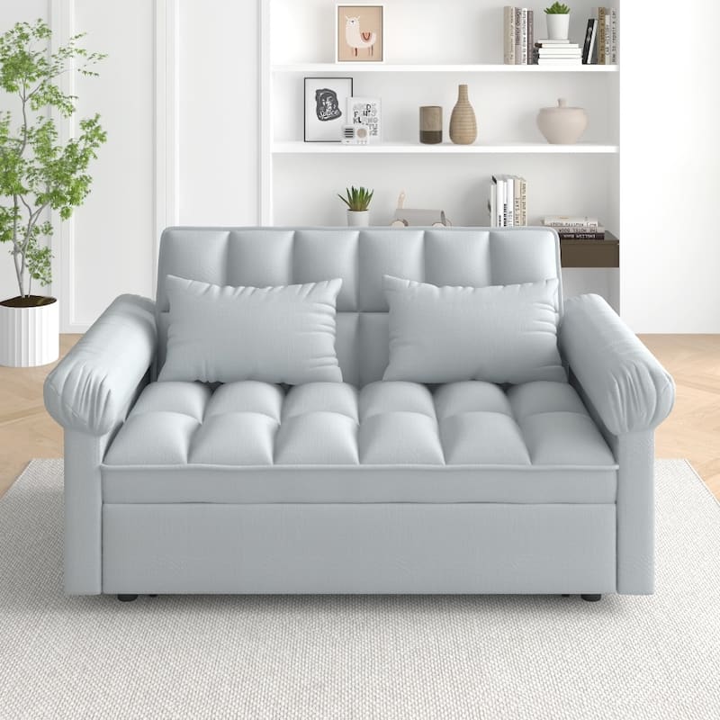 56" Convertible Loveseat Sofa Bed with Adjustable Backrest and Pull-out Bed - Grey