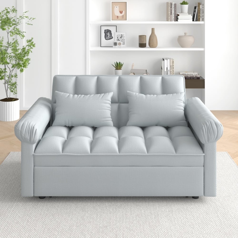 56" Convertible Loveseat Sofa Bed with Adjustable Backrest and Pull-out Bed