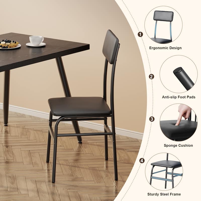 5-Piece Mid-Century Rectangular Dining Table, Industrial Kitchen Table Set with 4 Faux Leather Chairs