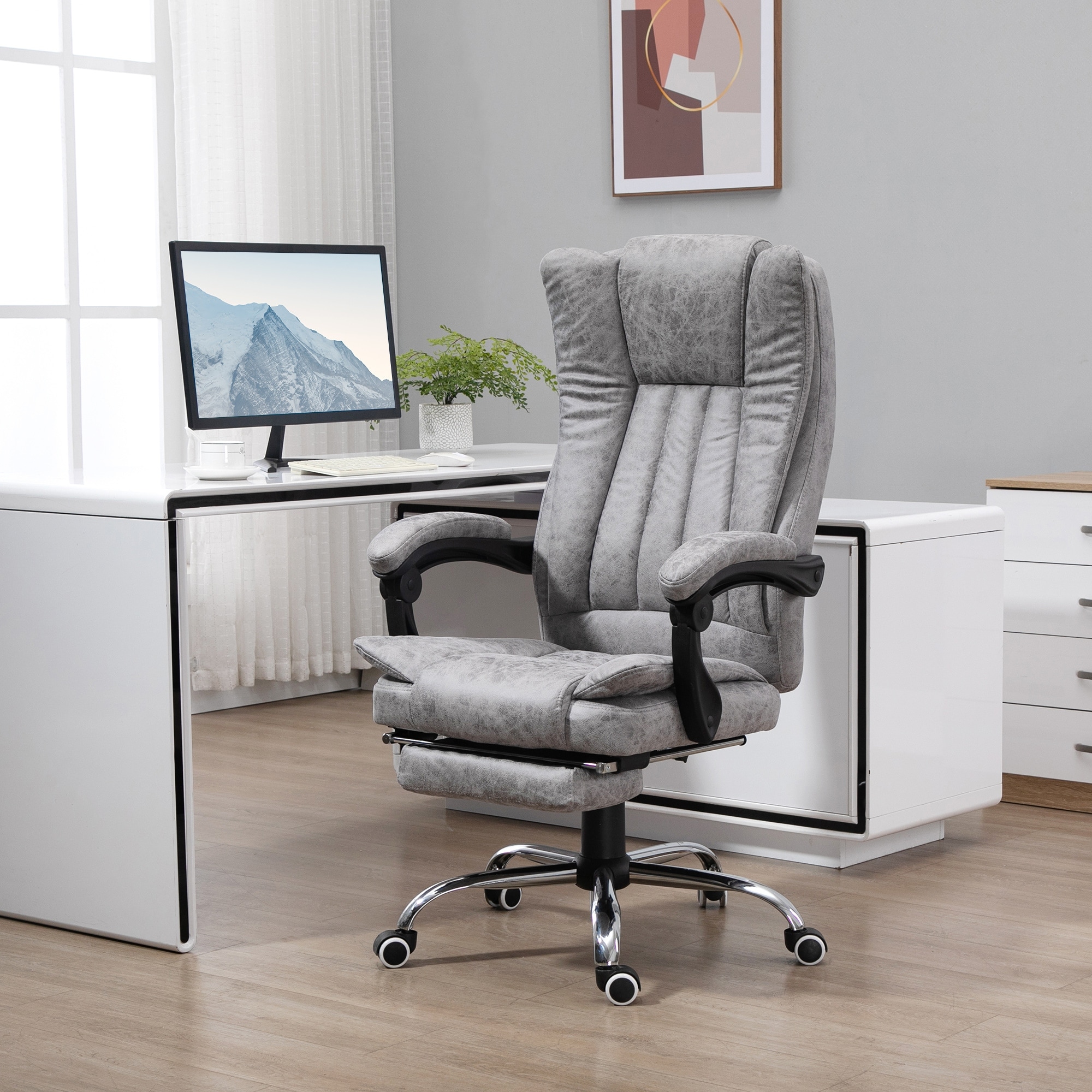 Vinsetto Microfiber Office Chair, High Back Computer Chair with 6 Point Massage, Gray
