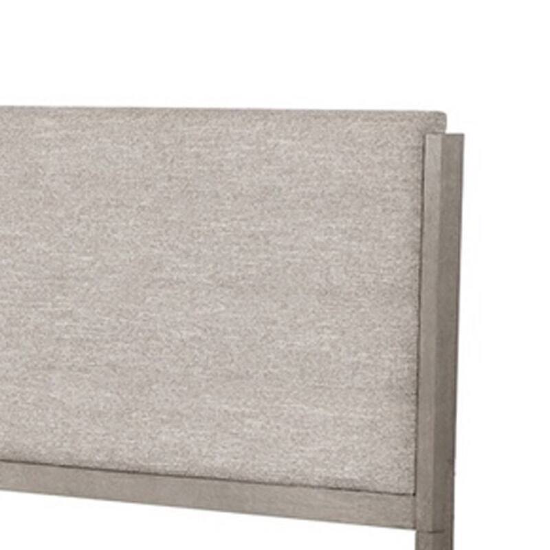 Rizvi Queen Size Bed, Upholstered Headboard, Gray Fabric, Solid Wood