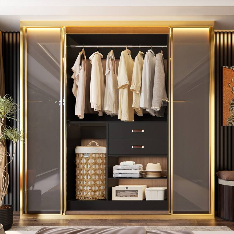 40'' Large Closet System with Shelves and 2 Drawers, Freestanding Closet Organizer with Hanging Rods