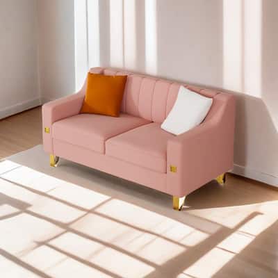 Luxury pink Velvet Loveseat Sofa with Gold Accents - Modern 3-Seat Couch with Plush Cushions