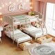preview thumbnail 2 of 7, Beige Velvet Full Over Twin & Twin Triple Bunk Bed with Drawers and Guardrails
