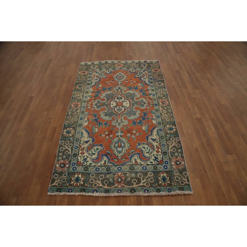 Hand Knotted Oriental 100% Wool Carpet Traditional Medallion Oranges & Rust Tabriz Area Rug - 6' 10'' X 4' 0''